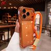 Luxury Airbag Plating Transparent Phone Case For iPhone 17 16 15 14 13 12 11 Pro Max Plus Air Clear Lanyard Wrist Strap Cover