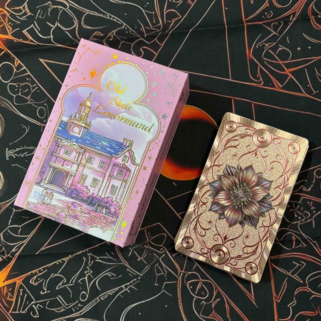 12*7cm Old Style Lenormand Oracle Cards 38 Pcs Gold Foil Waterproof PET Cards for Divination & Fortune Telling With Paper Manual