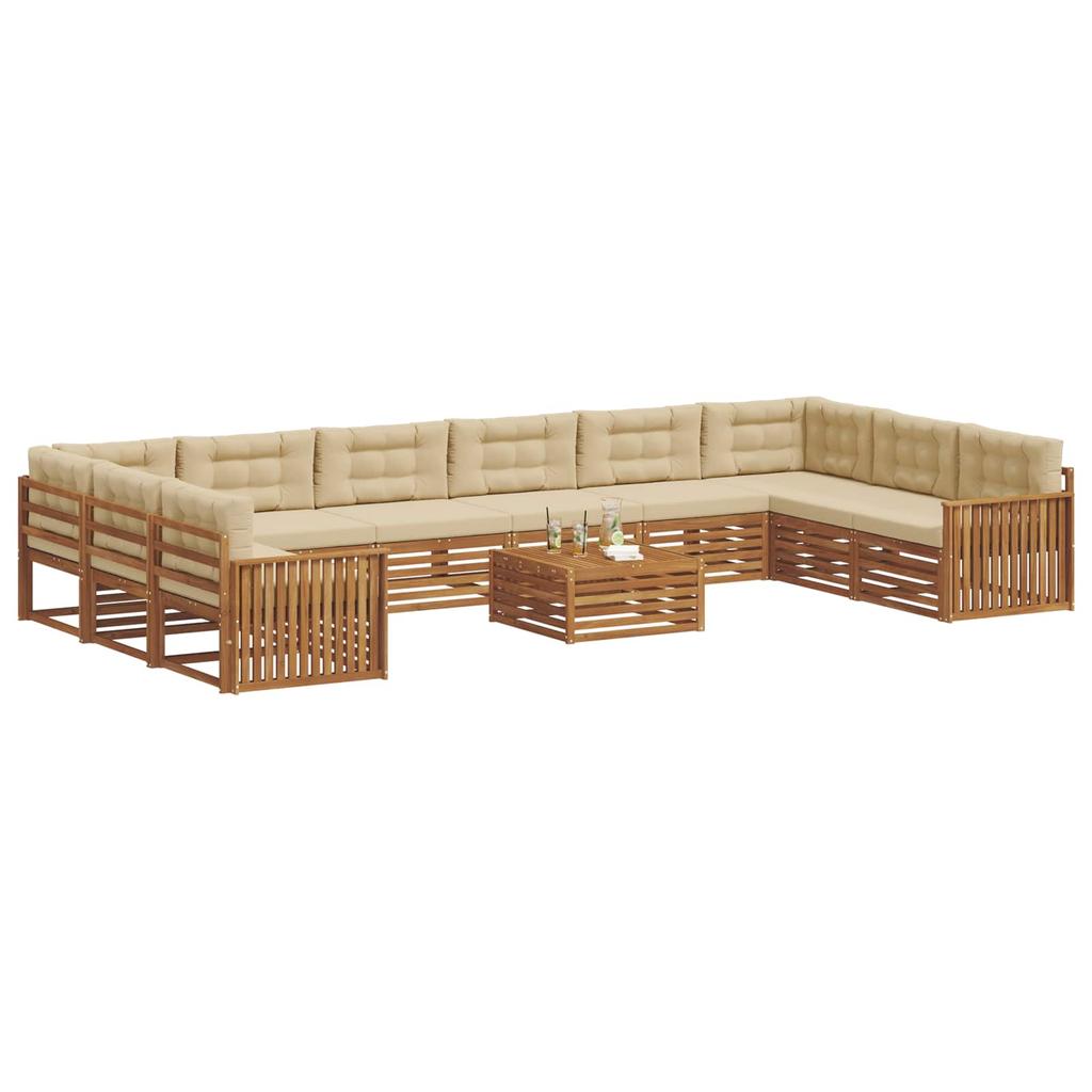 Outdoor Sofa Set 11 Pcs Natural and Beige Solid Acacia Wood