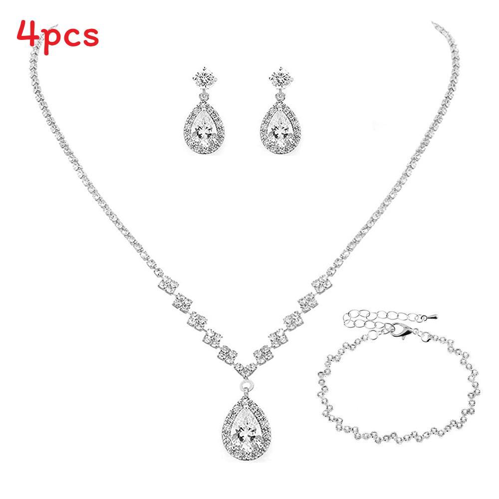 Bridal Party Jewelry Set With Zircon Water Drop Necklace Earrings And Bracelet For Weddings