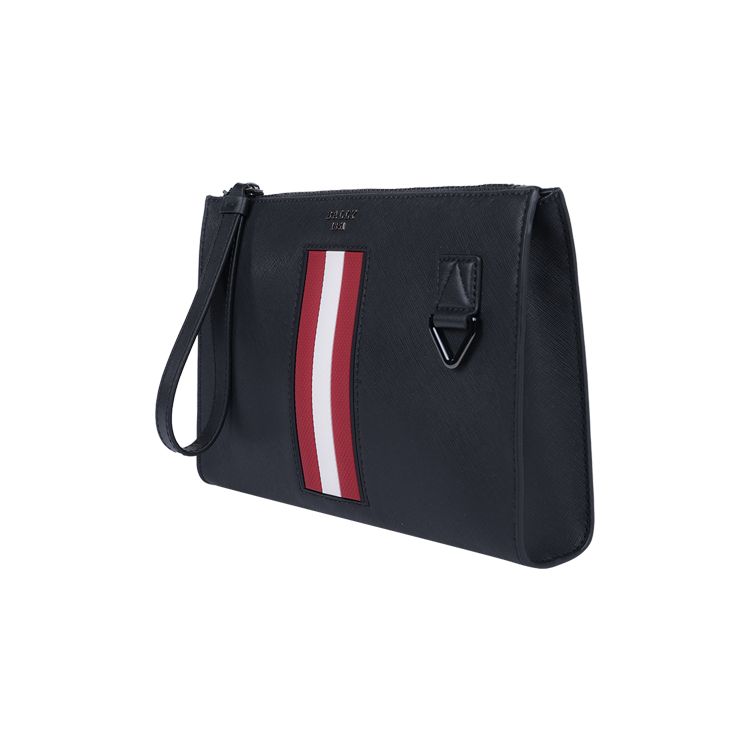 Bally Red And White Striped Letter Logo Business Casual Zipper Leather Wallet Commuter Clutch Bag Large Men Wallet Black 6238757