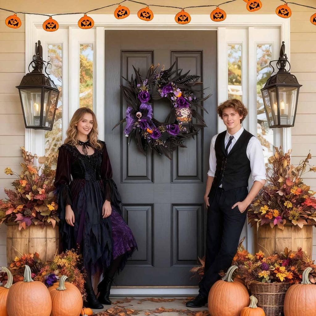 Halloween Wreath Spooky Halloween Decoration Wreath dead branch vine circle door hanging decoration for Porch Entrance