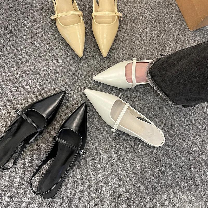 Fashion French Flat Baotou Women's sandals Fairy Shoes 2025 New Spring and Summer Pointy Diamond Temperament Single Shoes mules sandals
