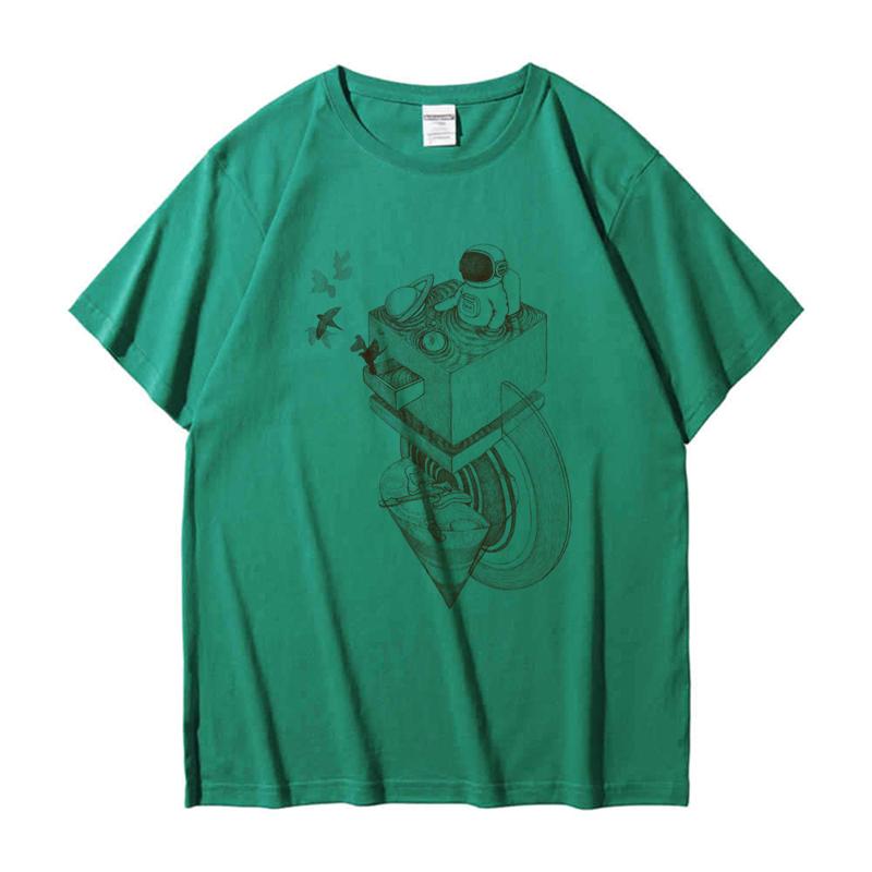 

220GSM Тяжелая футболка из 100% хлопка Футболка Space On Dream с принтом Мужская повседневная футболка с круглым вырезом Базовые мужские топы Футболка