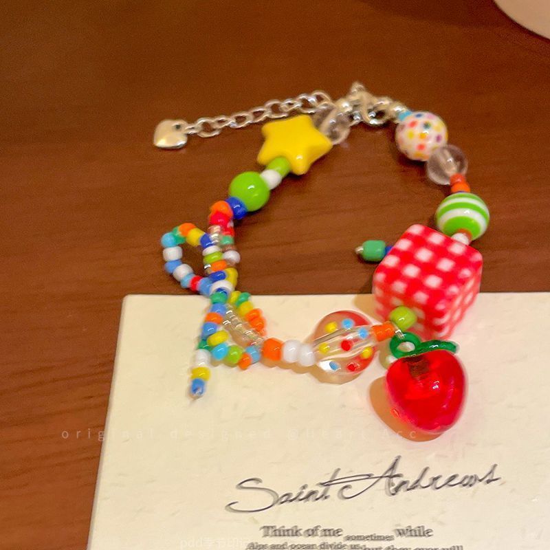 Райское яблоко~ Браслет из бусин цвета дофамина Нишевый летний разноцветный браслет Новый