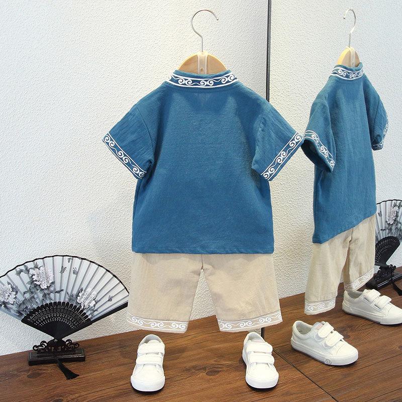 Children's Tang Suit Chinese Wind Han Suit Boys Spring and Summer Ancient Baby Week Old Catch The Week Dress Chinese Hundred Days Banquet Clothes