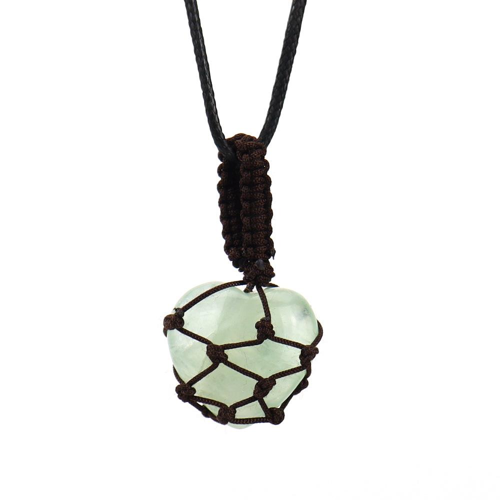 Natural Crystal Tiger Stone Agate Heart-Shaped Love Hand-Woven Mesh Pocket Pendant Necklace N704