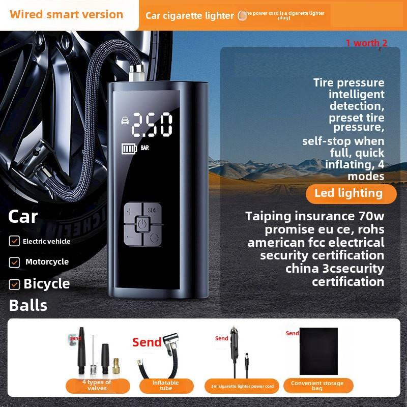 

Портативный автомобильный воздушный компрессор, 12 В цифровой насос для накачивания шин с манометром, автоматический насос для накачивания шин со светодиодной подсветкой 325 Wired