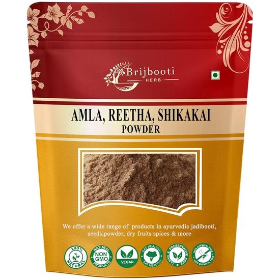 BrijBooti Reetha,Amla And Shikakai Powder Combo Pack For Hair Care(300 Gr)|3-In-1 Natural Hair Cleanser For Hair Fall Prevention 300GM