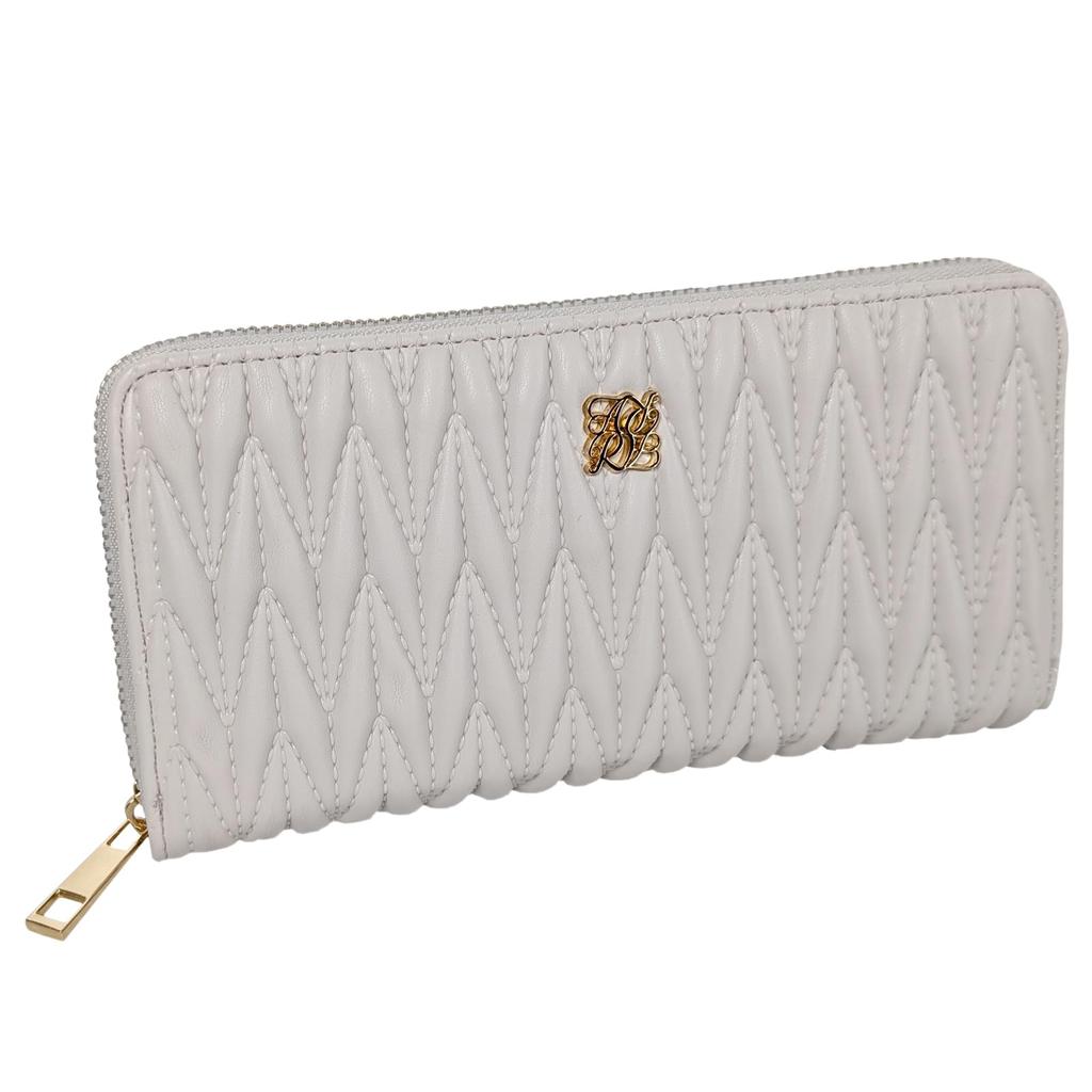 Crossmarberry Long Easy To Large Round Zipper Ivory Women's Wallet, Cute, Use, Capacity, Closure, Stylish, High-Quality Look, Quilted, Simple, Casual,