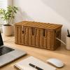 Woven Rattan Cable Management Box Decorative Power Strip Organizer with Cord Openings Enclosed
