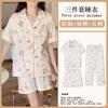 Mikko Summer Three-piece Pajamas Women's Pure Cotton Short-sleeved Trousers Ins Japanese Summer Spring and Autumn Loungewear Set