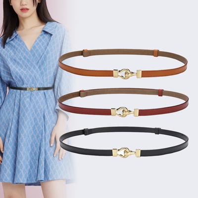 Genuine Leather Adjustable Belt Women's Decorative Dress for Summer Versatile and Fashionable Waist Decoration Without Punching