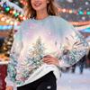 Women's Fashion Casual Long Sleeve Christmas Printed Round Neck Plus Velvet Thickened Sweatshirt