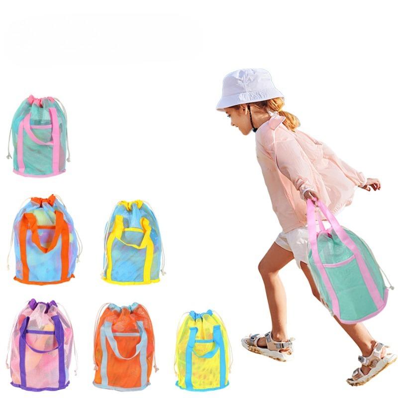 Grid Beach Bag Hand-held Toiletry Bag with Drawstring Pocket Travel Toiletry Bag Children's Toy Storage Bag Bathroom Swimming Bag