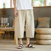 Men Summer Pants Drawstring Elastic Waist Solid Color Mid-calf Length Pockets Daily Wear Wide Leg Plus Size Men Summer Trousers Men Clothes