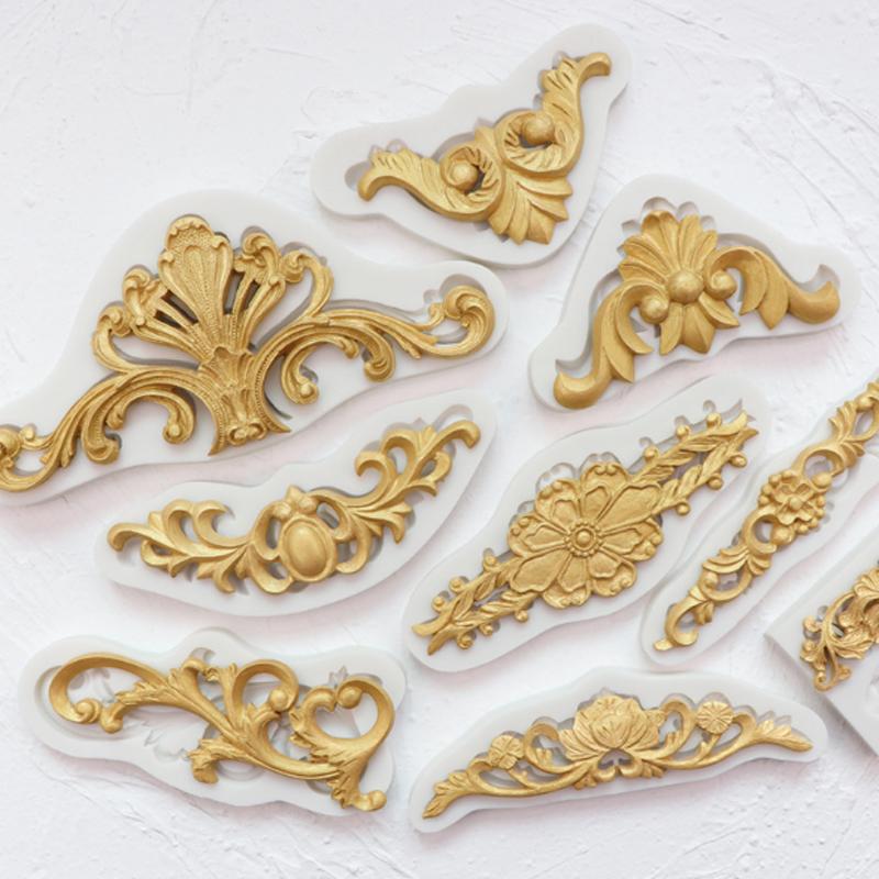 Blomsterranke Relief Silikonformer DIY Kakekant Fondant Kakedekoreringsverktøy Sugarcraft Sjokolade Leire Godteriformer