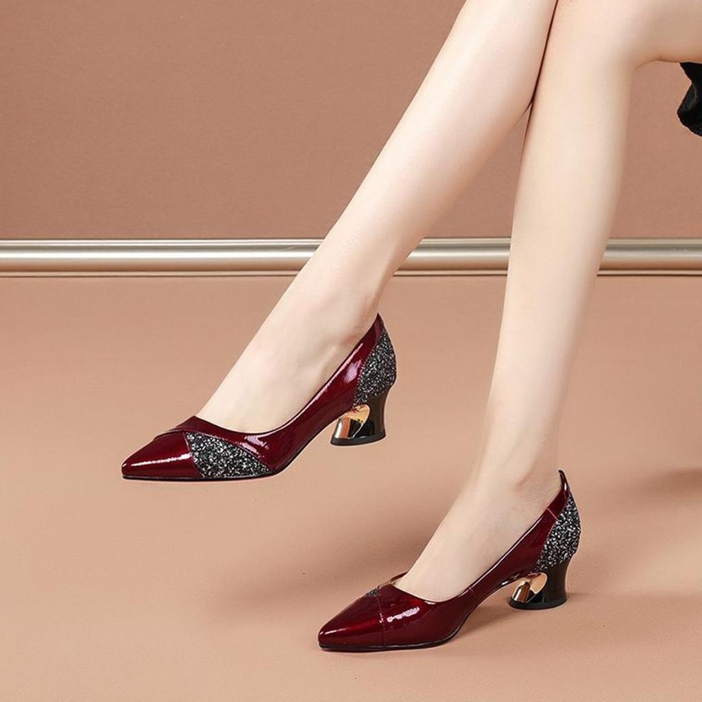 Fashion High Heels Pumps Women Elegant  Medium Heels Pointed Toe Shoes Comfort Casual Single Shoes