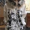 2KWEIRD Faux Coats Women Graphic Jacket with Hooded Fleece Fur Hoodie Edgy American Retro Street Style and Y2K Fashion Top
