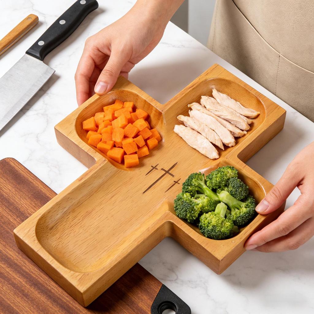 Gebetsschale Große Kapazität Holz Religiöse Schale Osterkreuz Teller Für Tägliches Frühstück Salat Kuchen Obst Desserts Buffet