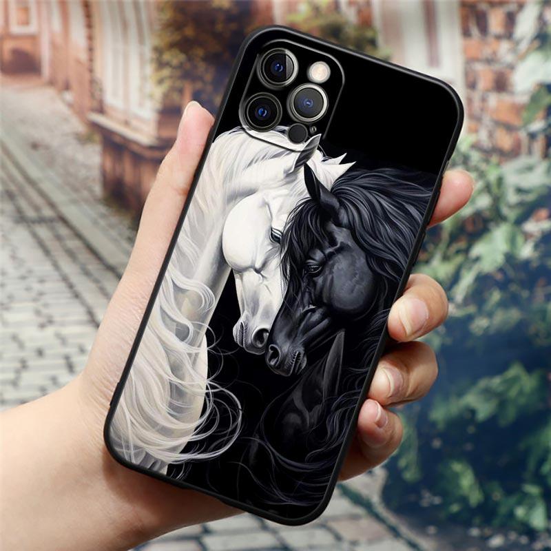 Horse Girl Animal Black Horses Phone Case For Apple iPhone 16e 16 15 14 13 12 11 Pro Max XR XS 7 8 Plus SE2 Cover Silicone Cases