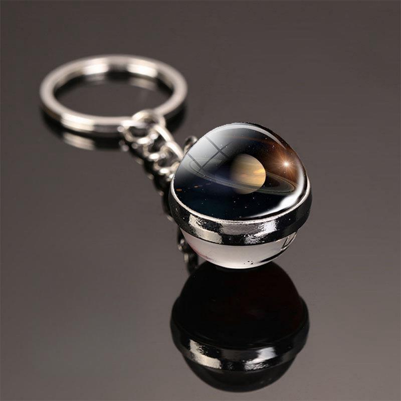 Noter Lunar Keychain Solar System Metal Bag Pendant Keyring Galaxy Nebula Earth Mars Saturn Double Sided Glass Ball Keyholder
