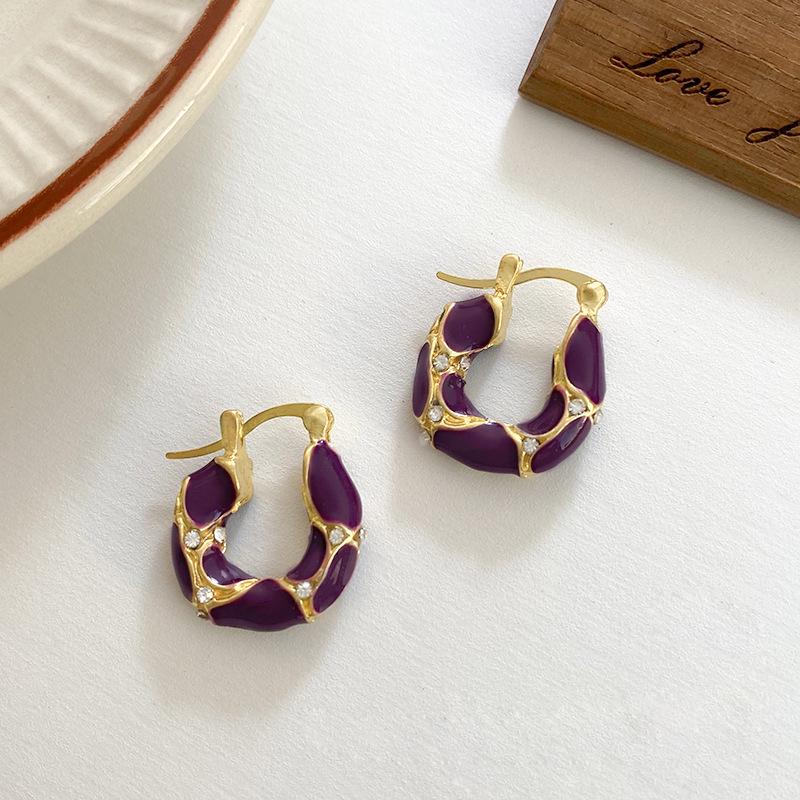 Eco-Friendly Luxury Enamel Lava Circle Earrings with French Drip Glaze Design