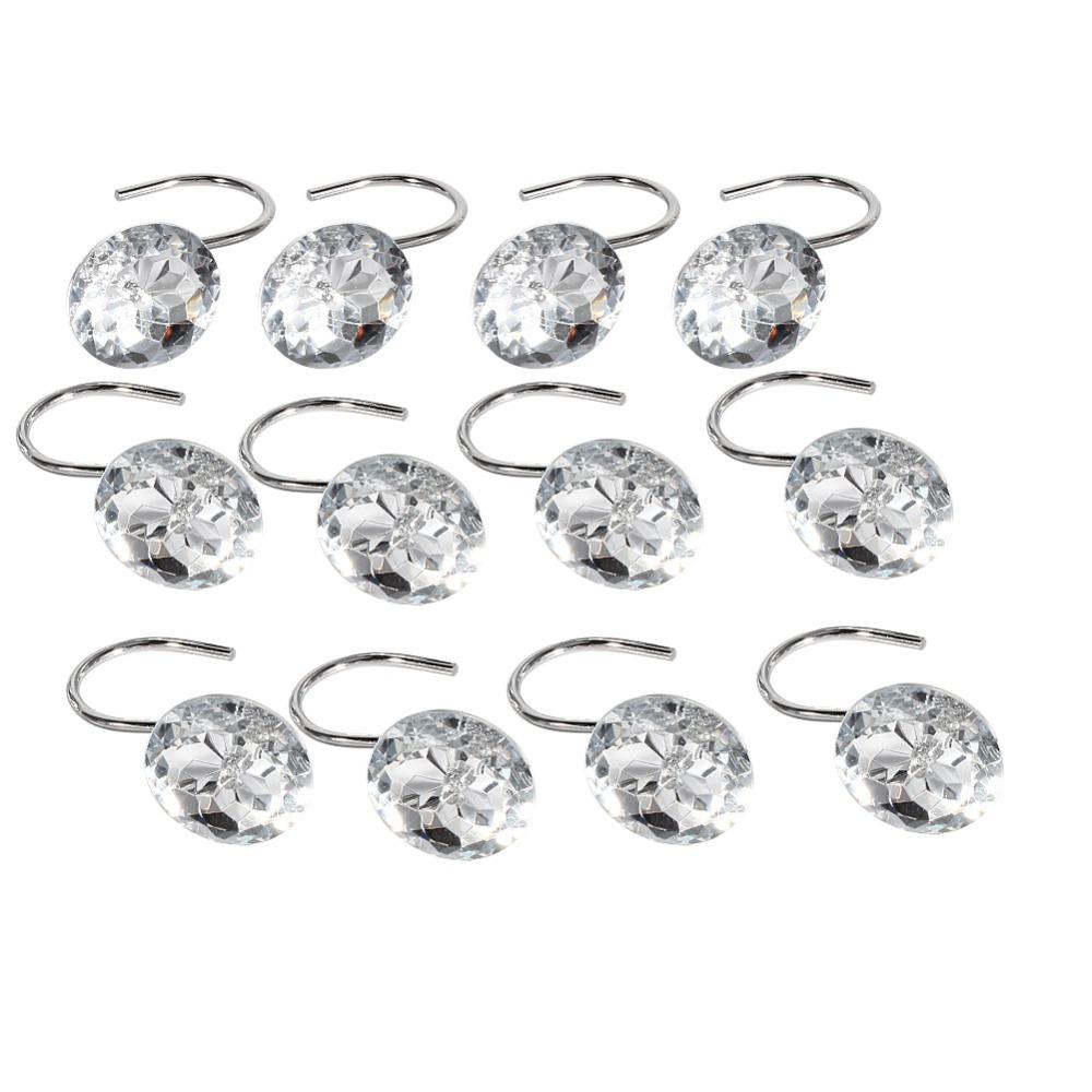 12pcs Rust Resistant Crystal Shower Hook Transparent Rolling Curtain Hook Home Decor