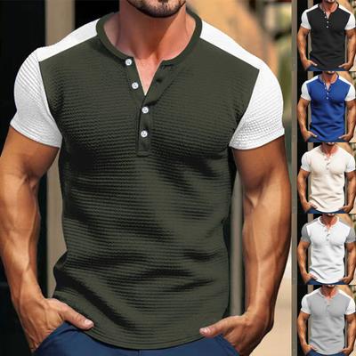 Vintage Sommer Herren T-Shirt Streetwear 3 Knöpfe Offener Hosenschlitz Lose Kleidung Print Kurzarm T-Shirt