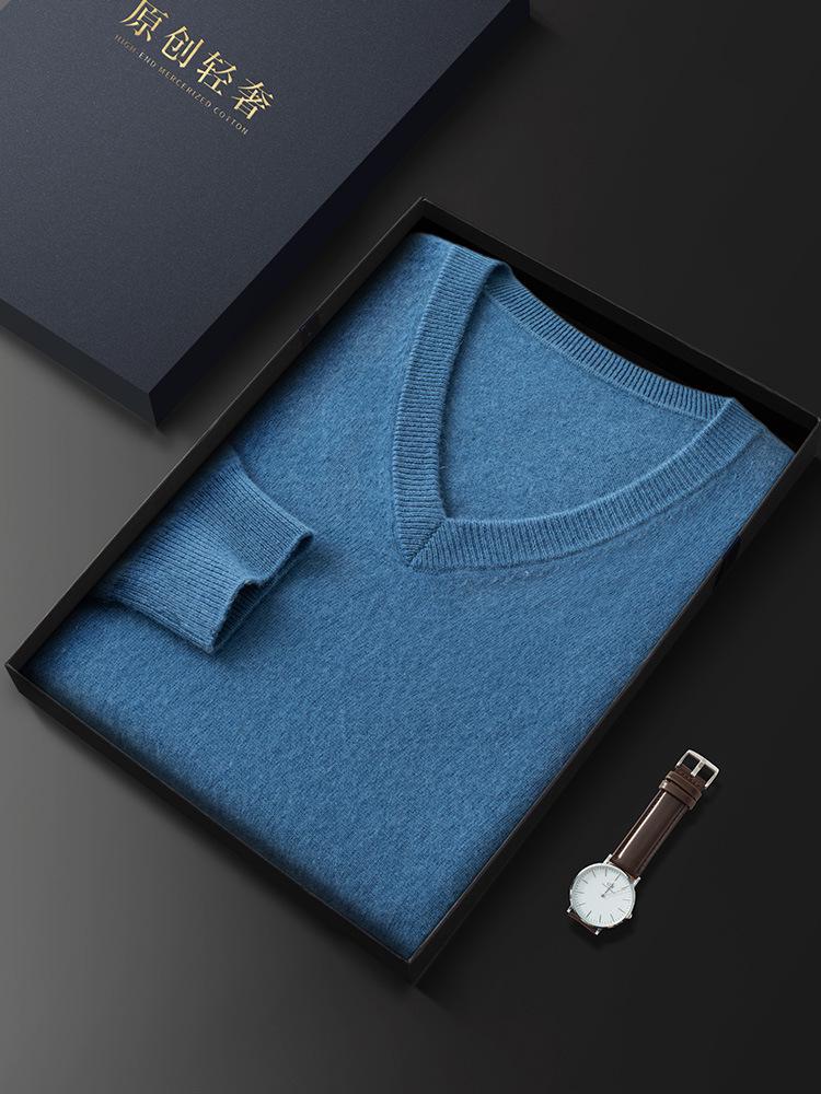 Men's V-Neck Cashmere Sweater: Loose Fit, Solid Color, Business Casual Pullover for Autumn and Winter