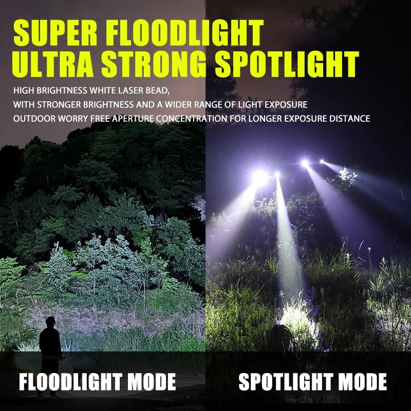Powerful Led Flashlight 80W White Laser Torch Light 1500 Meter Long-range Tactical Flashlight Use 5000mah Rechargeable Battery