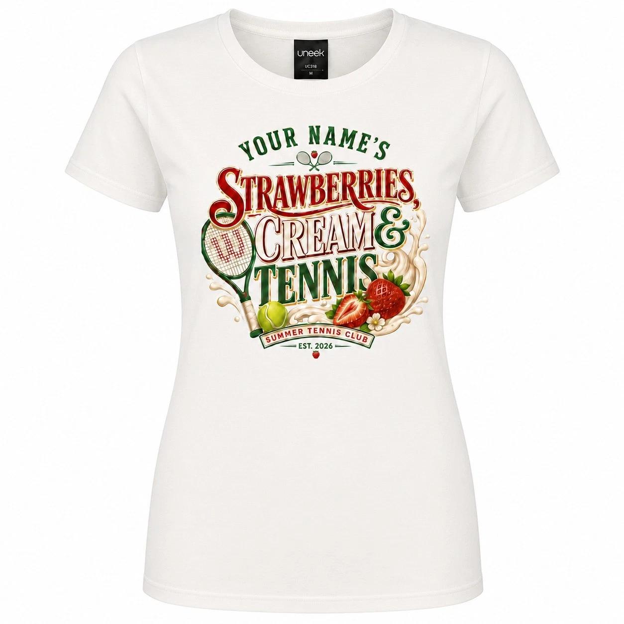 Personalised Womens Strawberries Cream Tennis T-Shirt Custom Name Fan Gift 4XL
