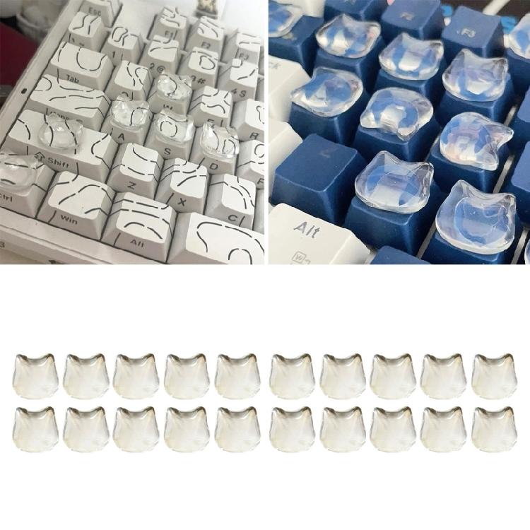 20pcs Glass Like Clear Cats Face Keyboard Top Quick Installation & Reusable Caps Protect Manicures While Typing