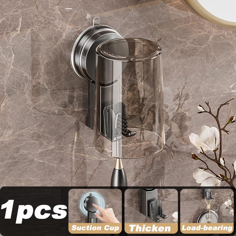 Suction Cup Toothbrush Rack Mouthwash Cup Holder Punch-Free Kitchen Bathroom Toothbrush Mouthwash Storage Shelf Rack Accessories серый