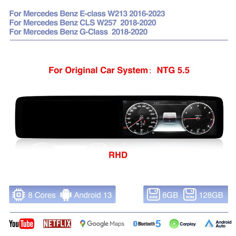 12.3″ Car Multimedia Video Player For Mercedes Benz E-class W213 CLS W257 G-class 2016-2025 GPS Navigation Android13 Carplay 4G