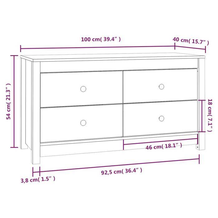 821775 vidaXL Armoire latérale Blanc 100x40x54 cm Bois de pin massif