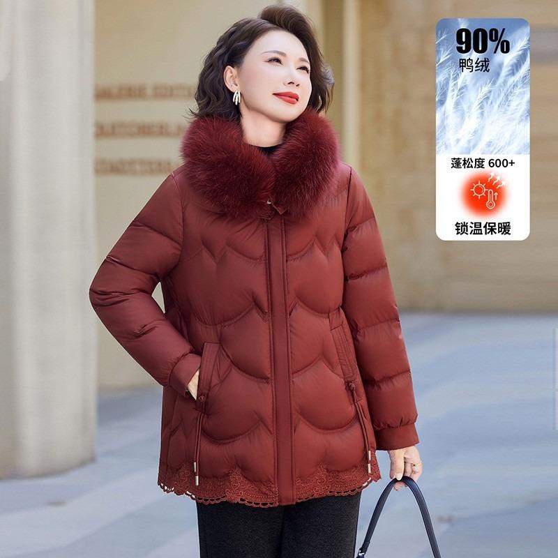 Winter New Mother Down Jacket Winter High-end White Duck Down Medium and Old Women's Clothing Natal Year Red Padded Jacket Women