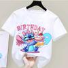 Lilo Stitch Number T-shirt Short Sleeve Birthday Tee Cartoon Print Round Neck Cotton Tops Cute  Anime Kid Clothes Toddler Gifts