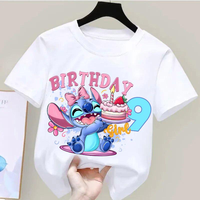 

Lilo Stitch Number T-shirt Short Sleeve Birthday Tee Cartoon Print Round Neck Cotton Tops Cute Anime Kid Clothes Toddler Gifts 110