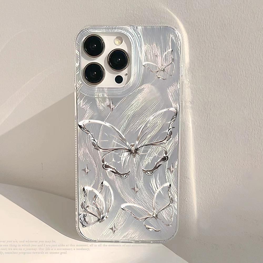 Cute Black Cat Phone Case For iPhone 17 Air Case iPhone17 16 15 11 12 13 14 Pro Max Plus Laser Silver Feather Texture Shockproof Cover