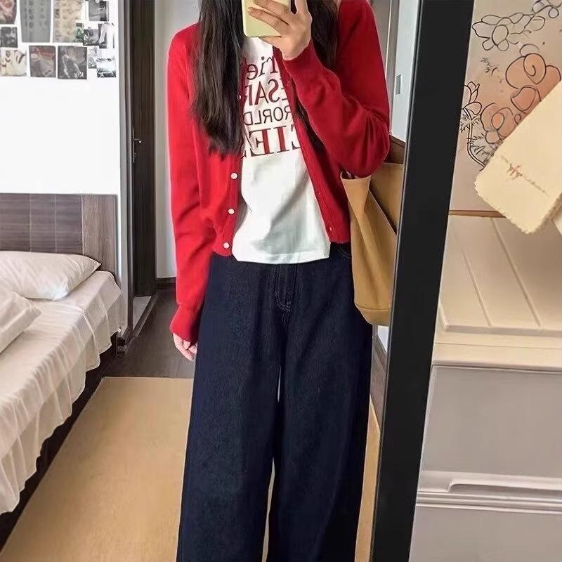 Women's Dark Blue Winter Plus Size Velvet-Enhanced Straight Leg Jeans - Slimming Wide-Leg Fit