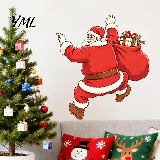 DIY Christmas Scene Decor Wall Sticker, Self?Adhesive Climbing Santa Claus Decals, Funny Weatherproof Holiday Stickers Mural for Living Room