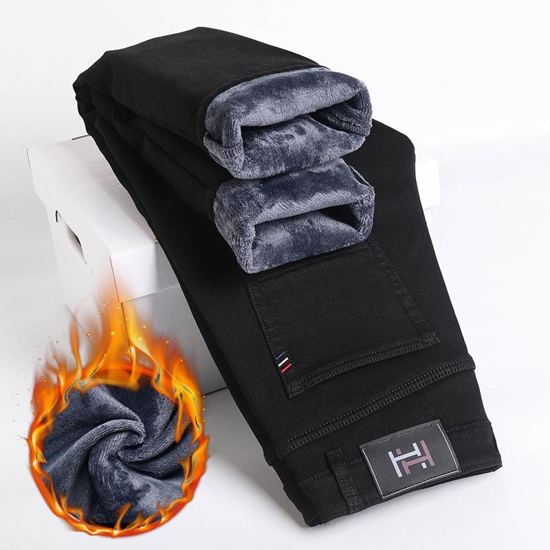 New Autumn And Winter Styles With Plush And Thickened/Regular Men'S Jeans Slim Fit, Small Feet Loose, Casual And Trendy Elastic Pants