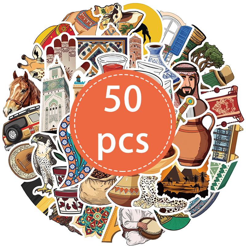 

50PCS Middle Eastern Art Style Stickers Cartoon Funny Middle East District Cartoon Stickers Saudi Arabia Decals Waterproof Vinyl
