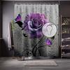 Vintage Floral Shower Curtain Goth Dark Rose Flower Butterfly Shower Curtains for Bathroom Decor Sets, Waterproof Cloth Fabric
