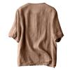 Women's Solid Color Vintage Loose Round Neck Thin Cotton Linen Tops Pullover Tops