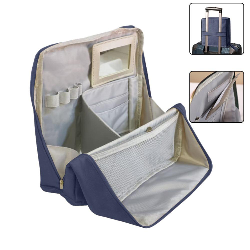 Large Capacity Vertical Makeup Bag Standable Multi-Compartment Skincare Storage Bag with Mirror Partitioned Cosmetic Organizer