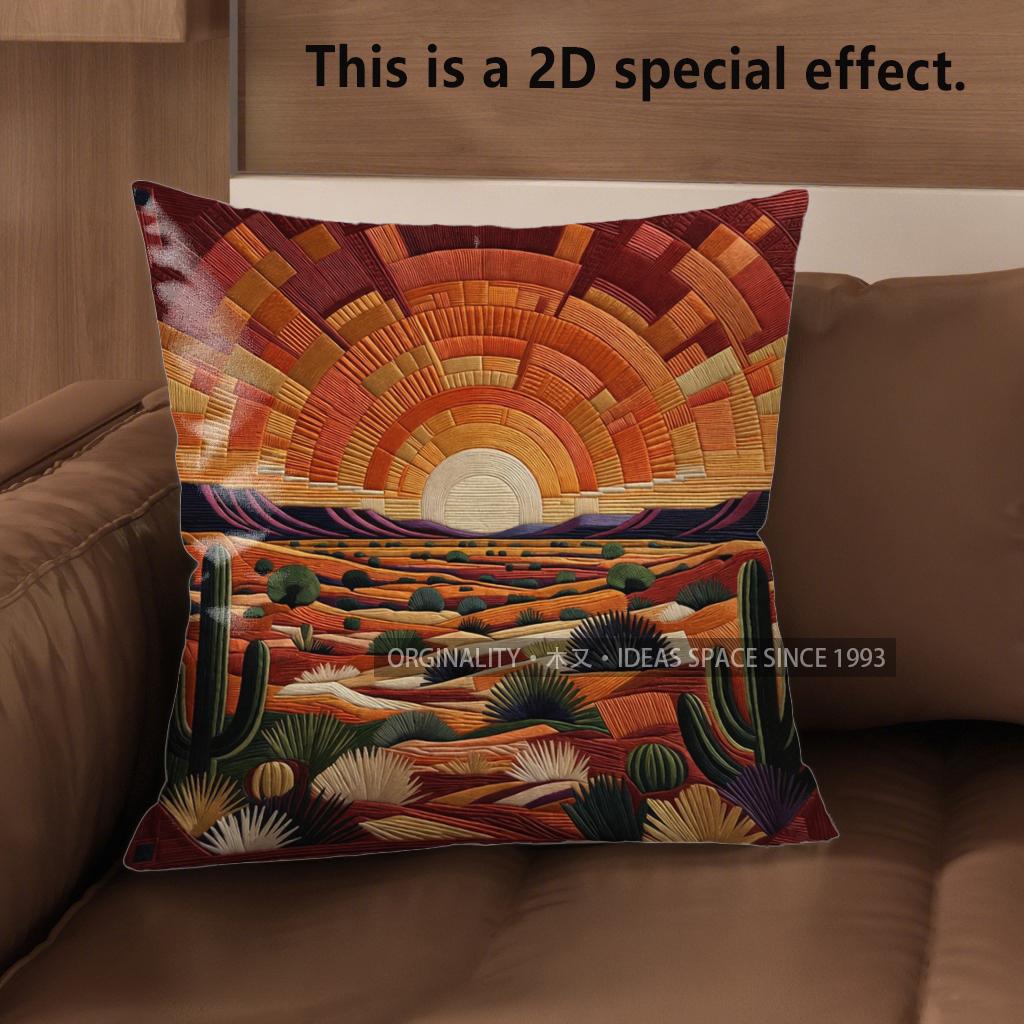 2D Southwestern Desert Sunset Throw Pillow Covers Pattern Cushion Cover Suitable For Sofa Bedroom Car Pillow Cover