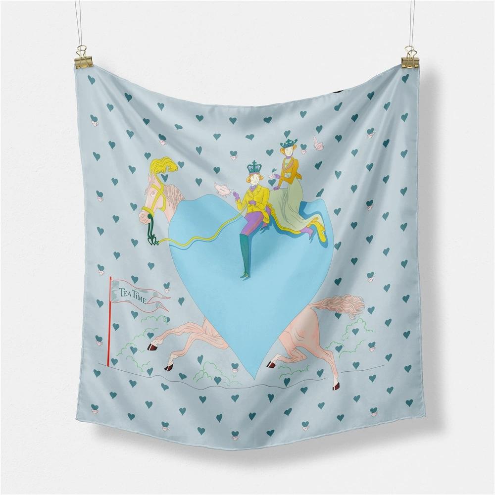 53cm Ladies Lovely Heart Printed Decorated Small Square Scarf Foulard Hijabs For Women