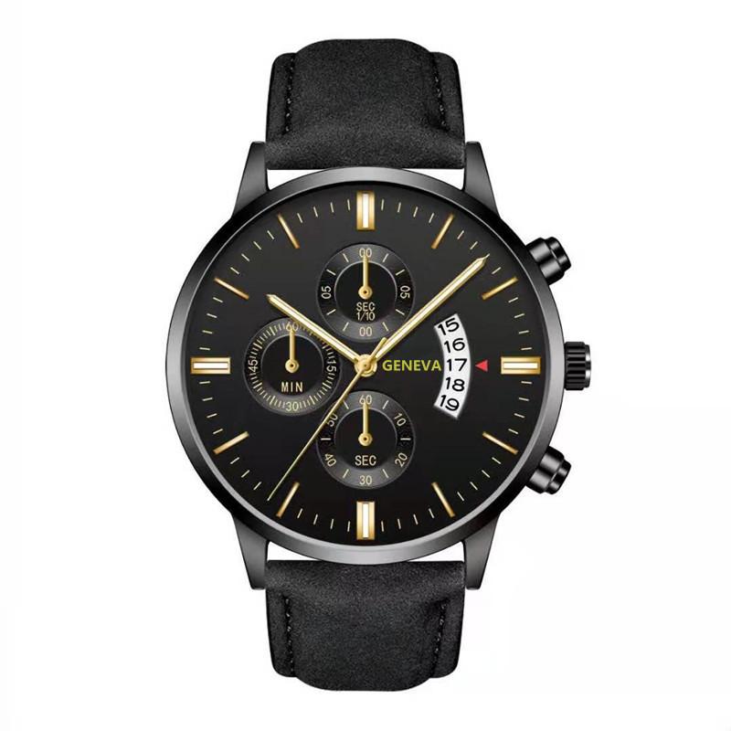 Men'S Fake Three-Eye Belt Calendar Casual Fashion Business Quartz Belt Watch One Piece Delivery